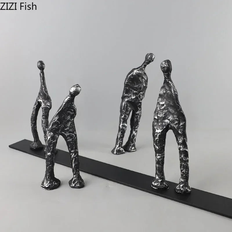 Abstract Human Figures Sculpture Black Cast Iron