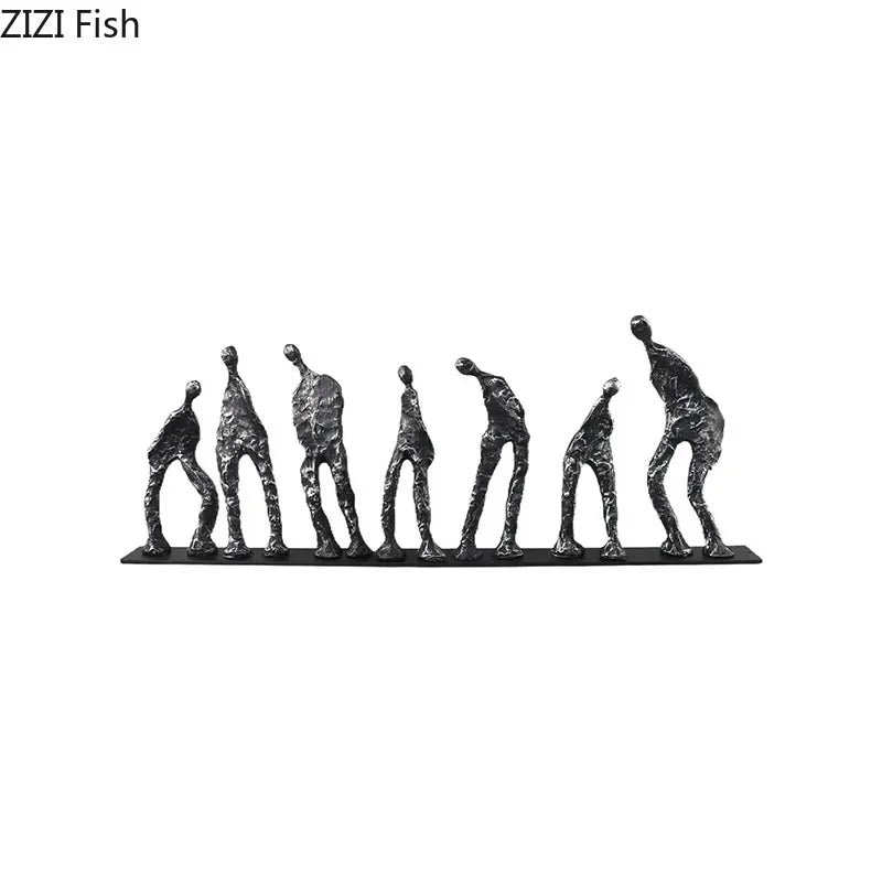 Abstract Human Figures Sculpture Black Cast Iron