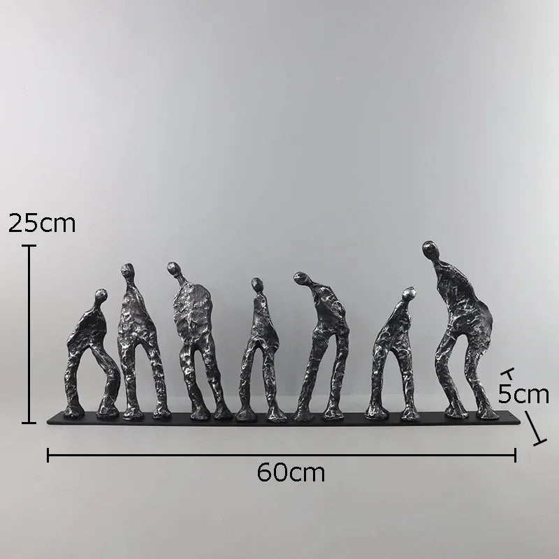 Abstract Human Figures Sculpture Black Cast Iron