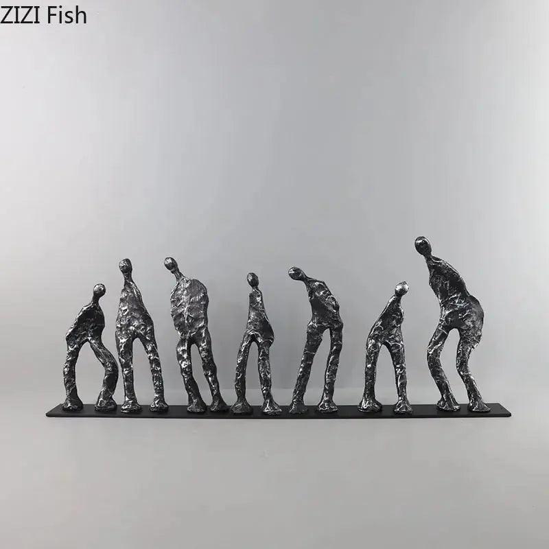 Abstract Human Figures Sculpture Black Cast Iron