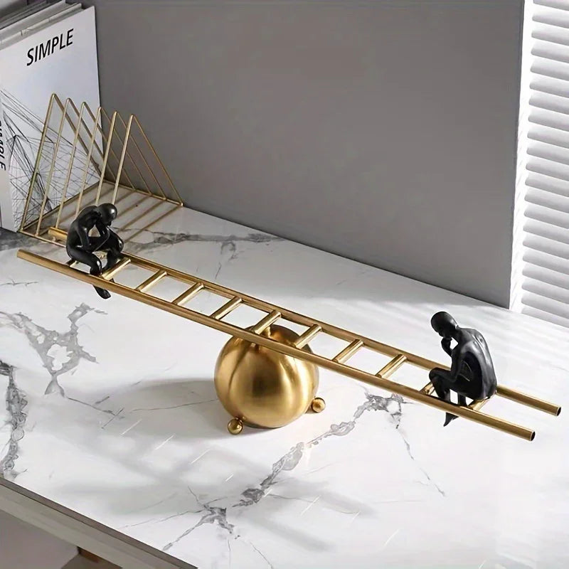 Abstract Ladder Balance Sculpture – Modern Thinker Figurine Table Decor