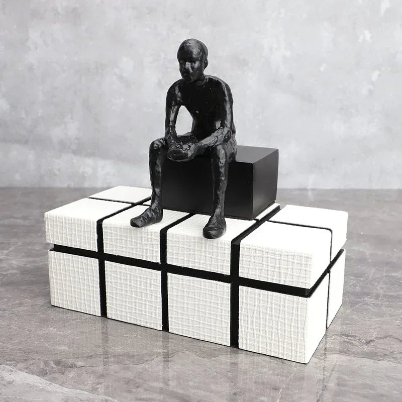 Abstract Long-Legged Thinker Sculpture Modern Matte Black Figurine