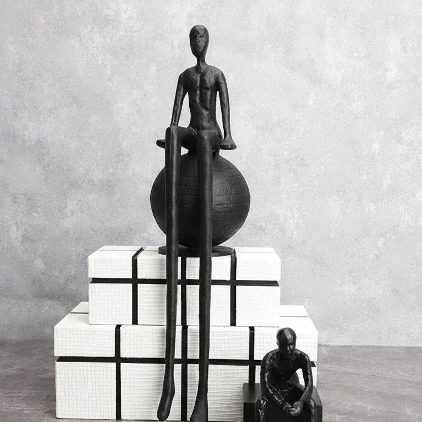 Abstract Long-Legged Thinker Sculpture Modern Matte Black Figurine