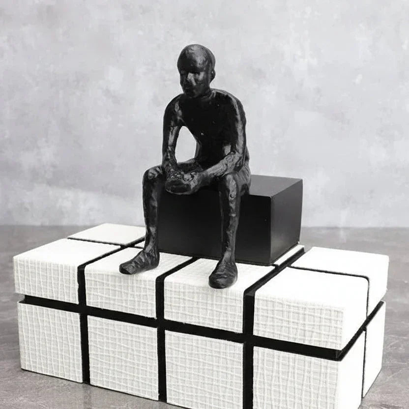 Abstract Long-Legged Thinker Sculpture Modern Matte Black Figurine