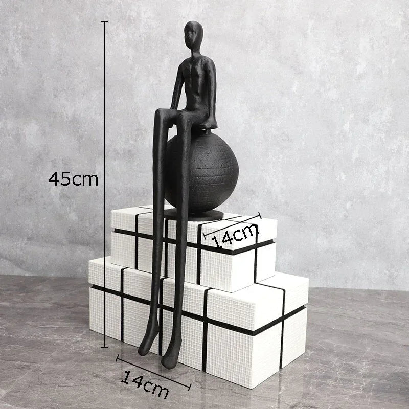 Abstract Long-Legged Thinker Sculpture Modern Matte Black Figurine