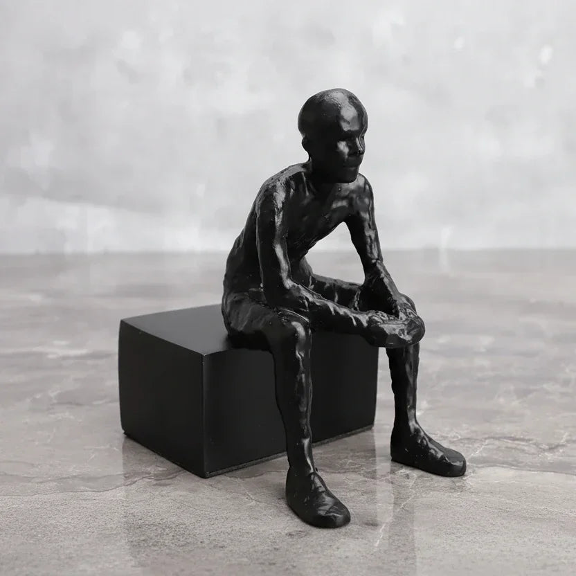 Abstract Long-Legged Thinker Sculpture Modern Matte Black Figurine