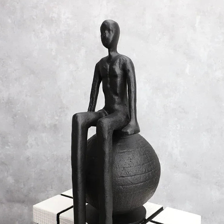 Abstract Long-Legged Thinker Sculpture Modern Matte Black Figurine