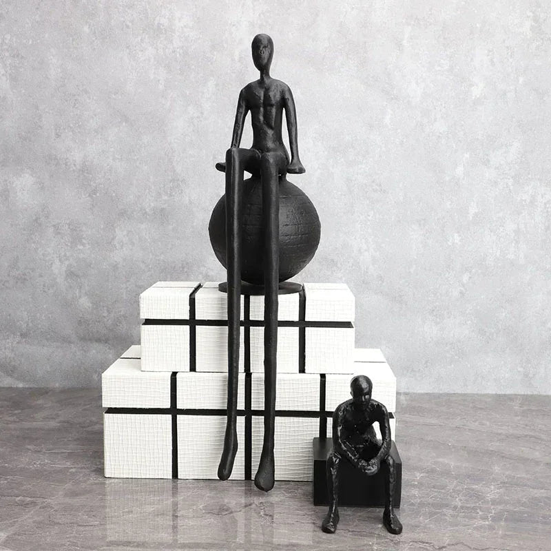 Abstract Long-Legged Thinker Sculpture Modern Matte Black Figurine