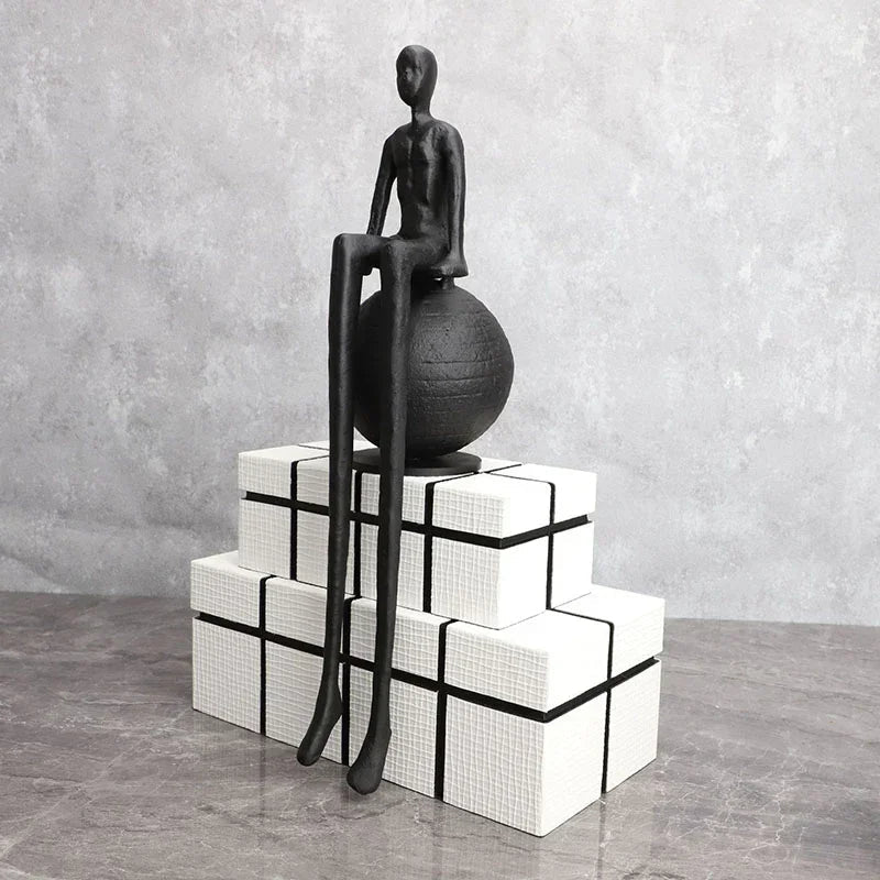 Abstract Long-Legged Thinker Sculpture Modern Matte Black Figurine