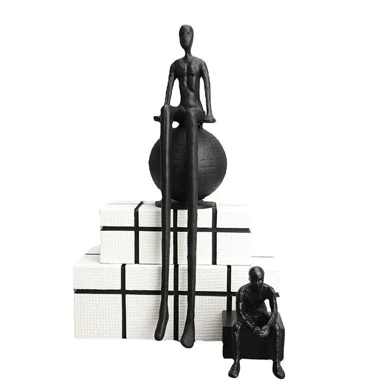 Abstract Long-Legged Thinker Sculpture Modern Matte Black Figurine