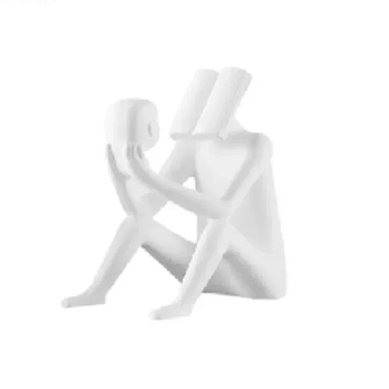 Abstract Seated Figure Sculpture Holding a Head