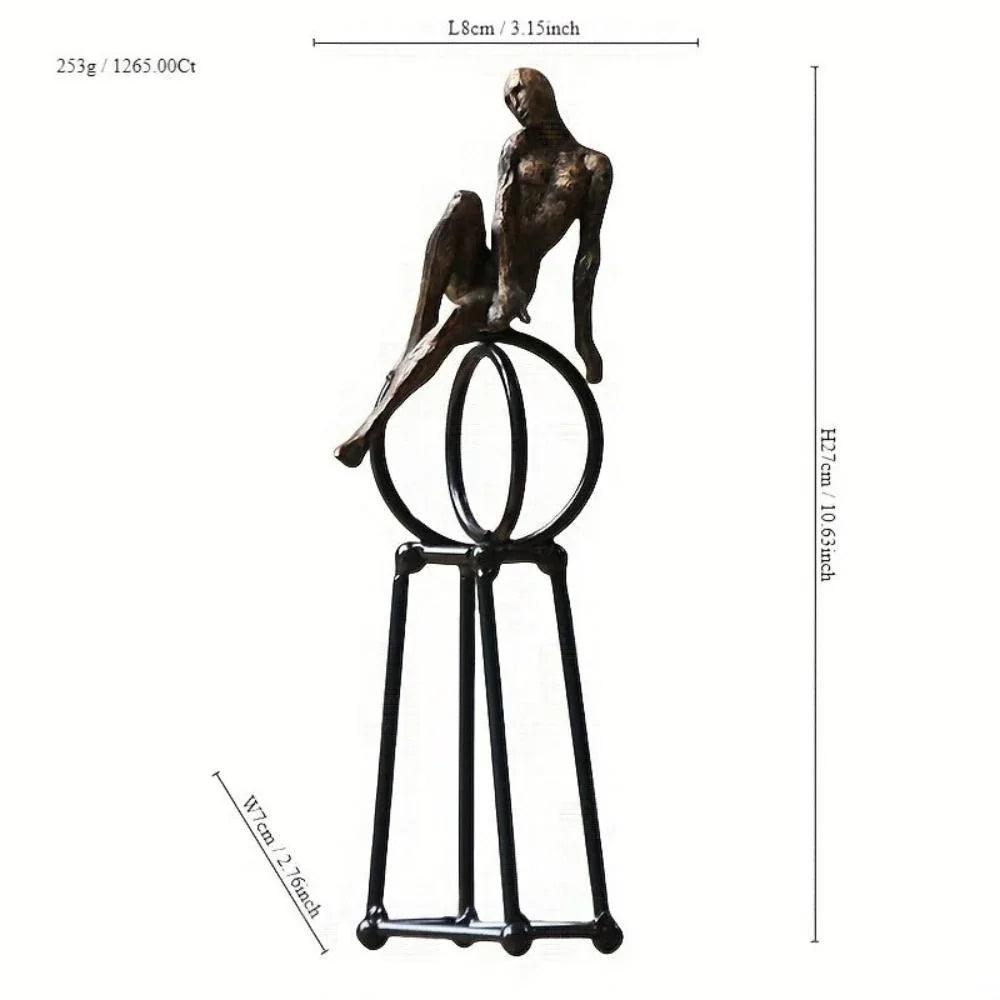 Abstract Seated Figure Sculpture on Geometric Stand – Modern Iron Table Decor