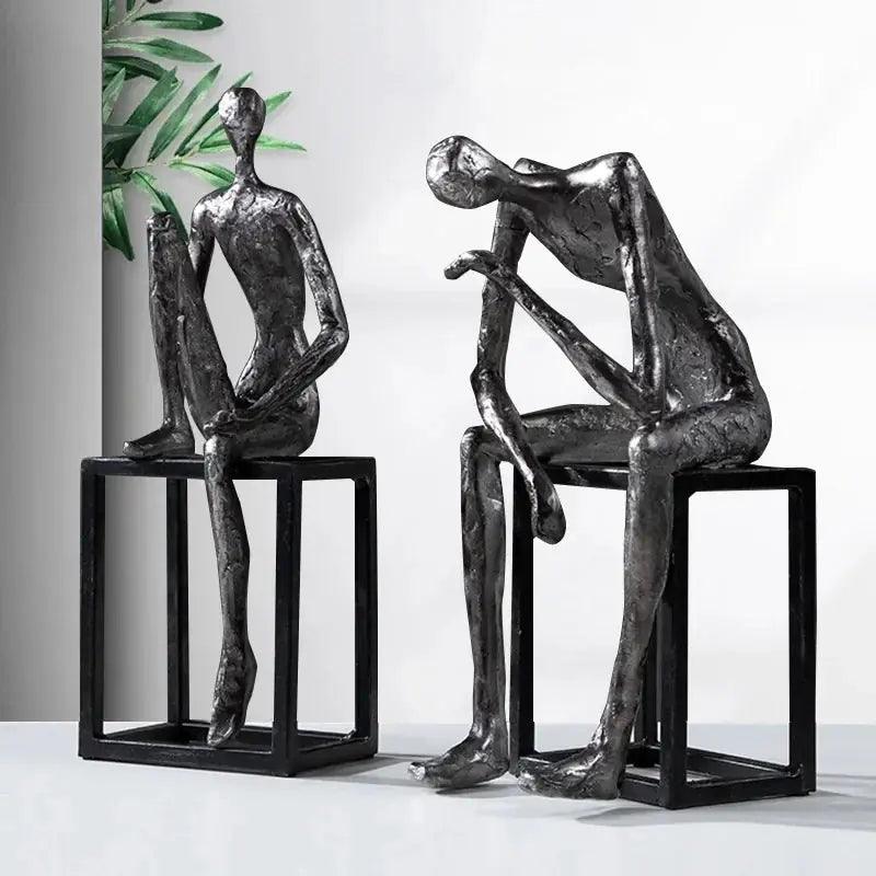 Abstract Thinker Figurine Modern Sitting Sculpture Decor