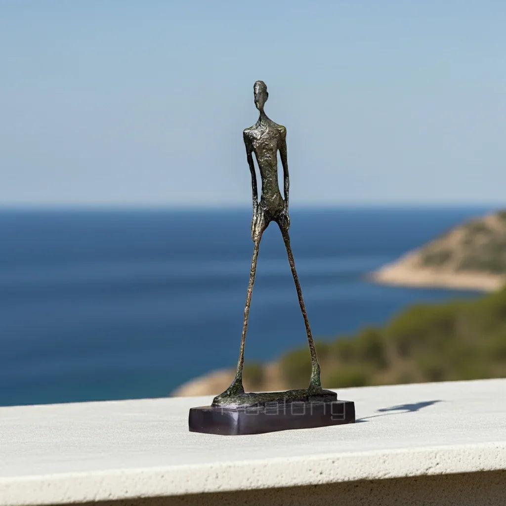 Abstract Walking Man Sculpture Modern Textured Metal Figurine