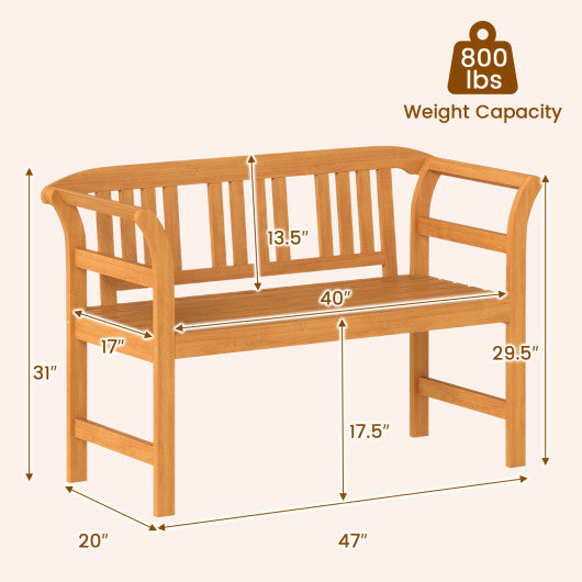 Acacia Wood 2-Person Patio Loveseat with Backrest and Armrests