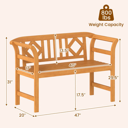 Acacia Wood 2-Person Patio Loveseat with Backrest and Armrests for Porch