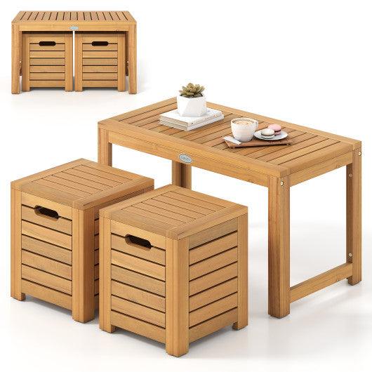 Acacia Wood Outdoor Coffee Table with Stools Set of 2 3 Pieces Patio Table and Stools Set