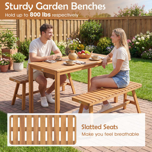 Acacia Wood Outdoor Garden Bench Set of 1/2 with Slatted Seat and 800 lbs Capacity-Set of 1