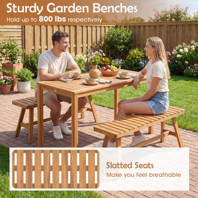 Acacia Wood Outdoor Garden Bench Set of 1/2 with Slatted Seat and 800 lbs Capacity-Set of 1