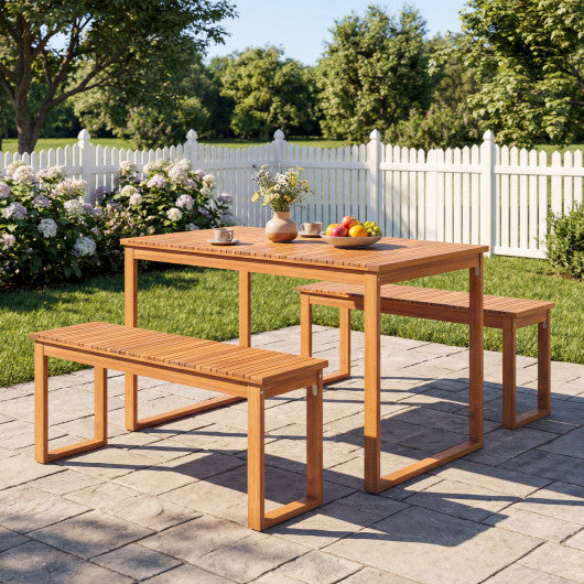 Acacia Wood Outdoor Garden Bench Set of 1/2 with Slatted Seat for Front Porch-Set of 1