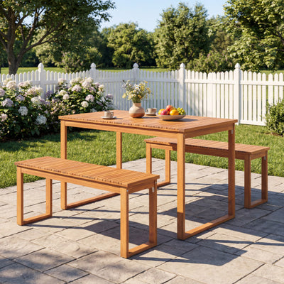 Acacia Wood Outdoor Garden Bench Set of 1/2 with Slatted Seat for Front Porch-Set of 2