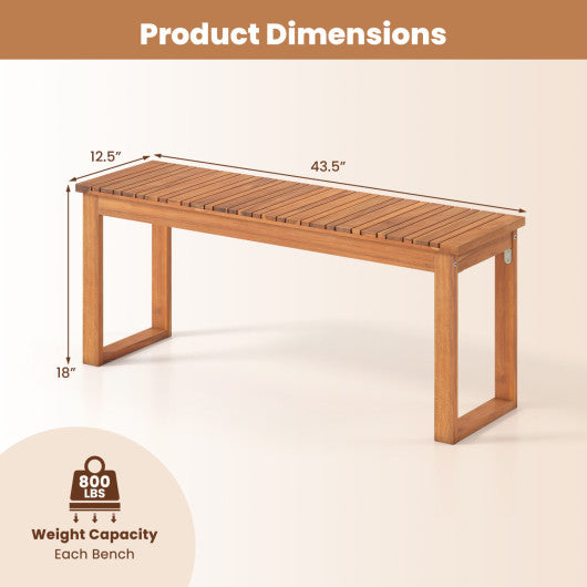 Acacia Wood Outdoor Garden Bench Set of 1/2 with Slatted Seat for Front Porch-Set of 2