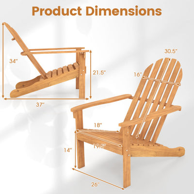 Acacia Wood Outdoor Adirondack Chair with Ergonomic Design-Natural