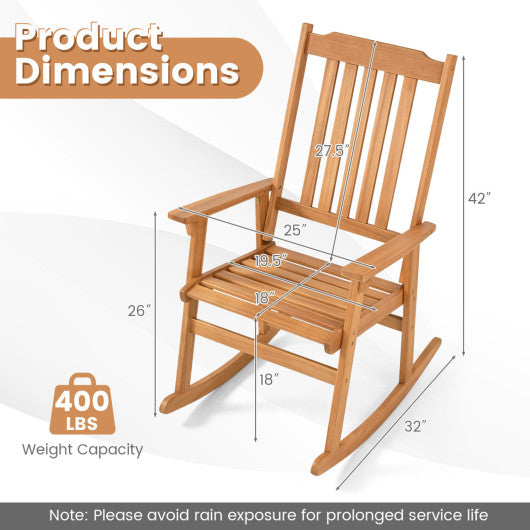 Acacia Wood Oversized Rocking Chair with High Back and Armrests for Outdoor-Natural