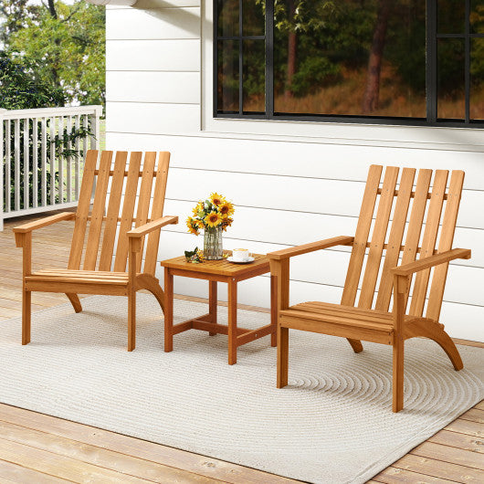 Acacia Wood Patio Adirondack Chair with Inclined Seat and High Backrest for Porch-Natural