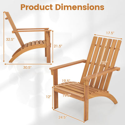 Acacia Wood Patio Adirondack Chair with Inclined Seat and High Backrest for Porch-Natural