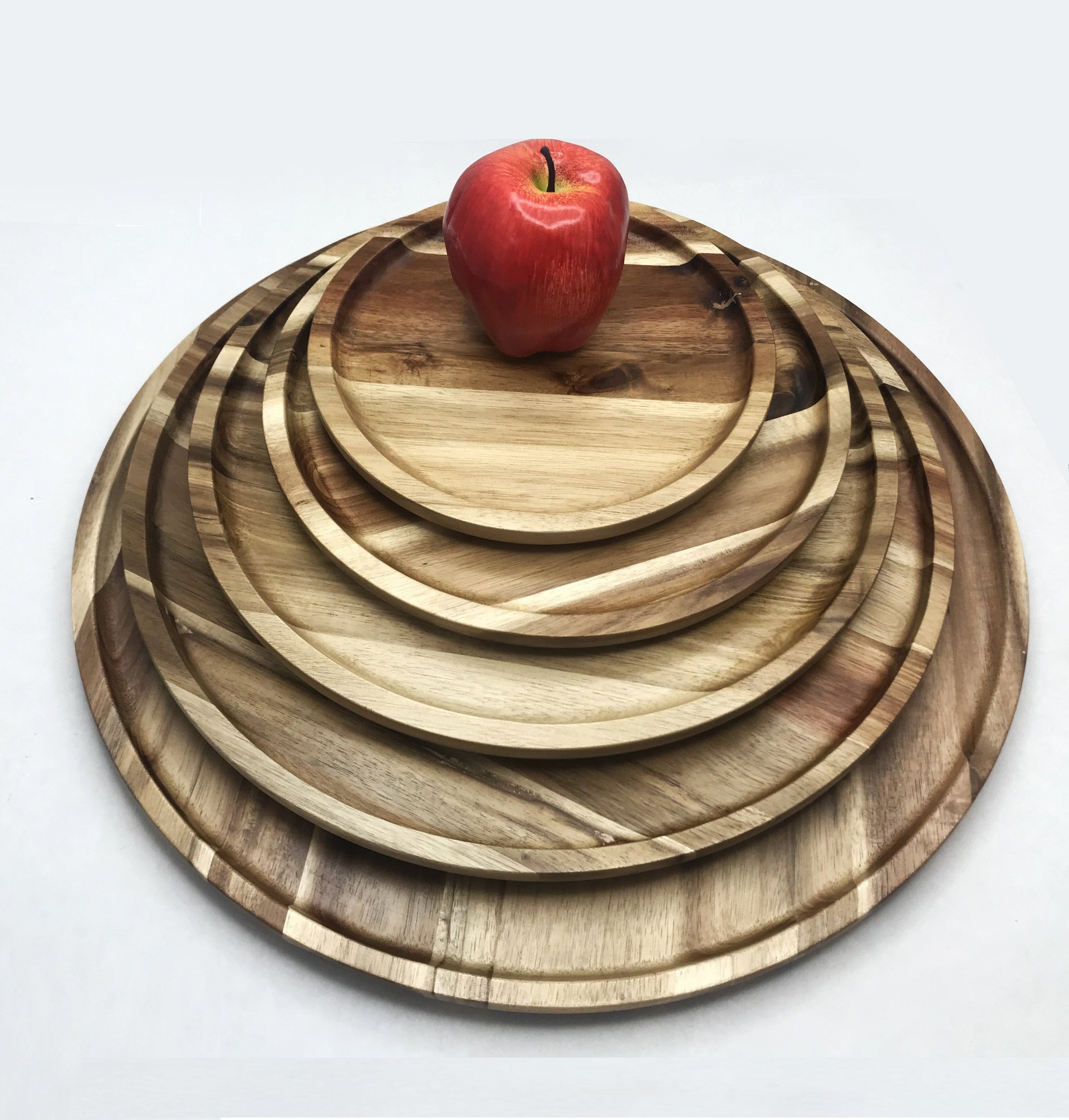 Zavis Green Acacia Wood Round Stackable Plate / Platter 14