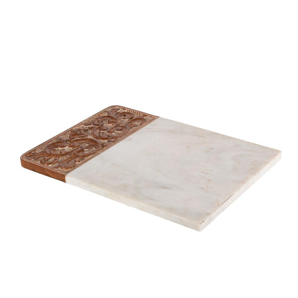 Acanthus Carved Wood and Marble Cutting Board, White - Gifts for You 'n Me