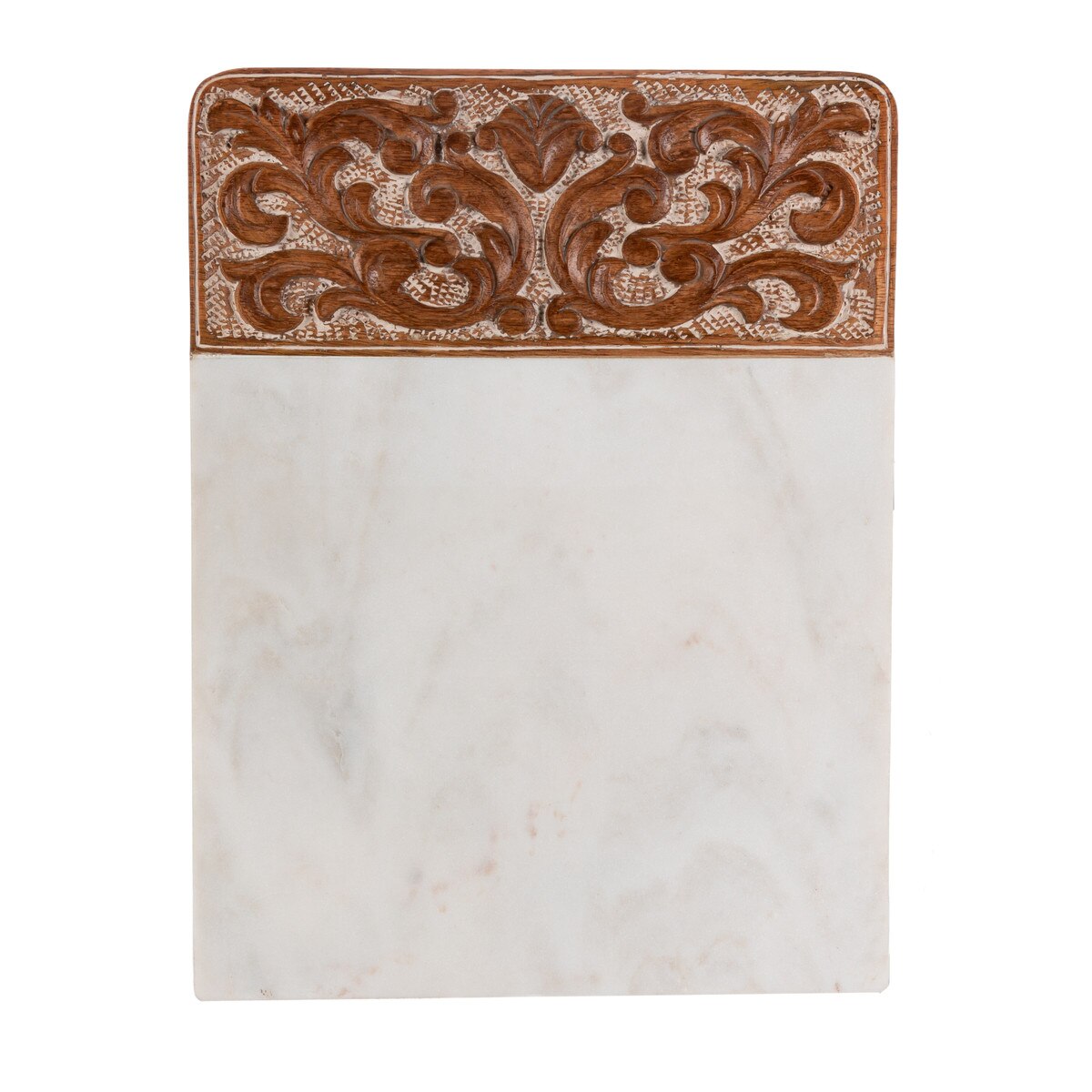 Acanthus Carved Wood and Marble Cutting Board, White - Gifts for You 'n Me