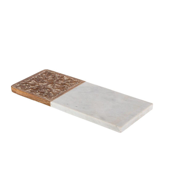 Acanthus Carved Wood and Marble Cutting Board, White - Gifts for You 'n Me