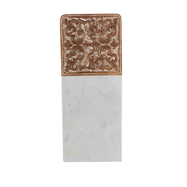Acanthus Carved Wood and Marble Cutting Board, White - Gifts for You 'n Me
