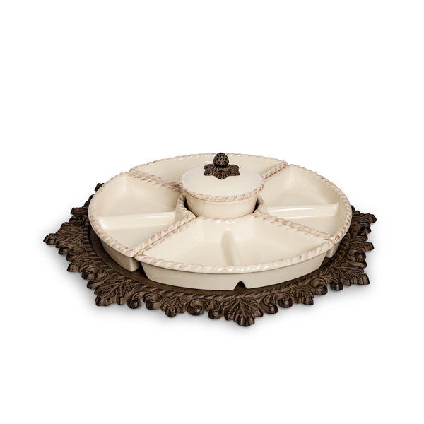 Acanthus Stoneware Lazy Susan Crudité Server