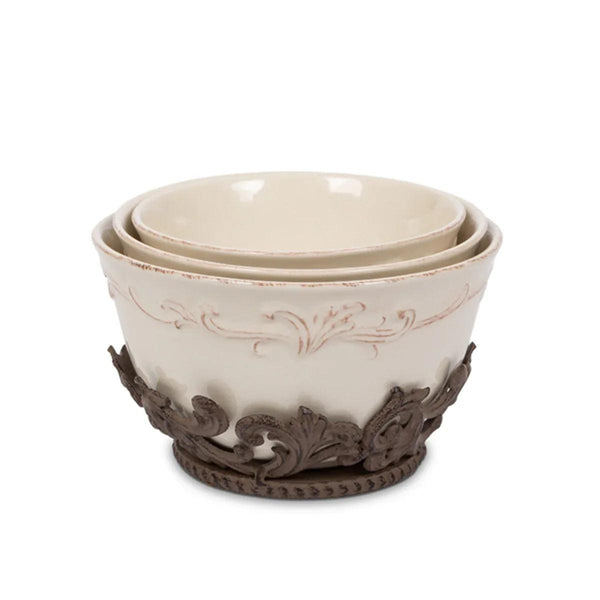 Acanthus Stoneware Nesting Bowls, Set of 3 with Base - Gifts for You 'n Me