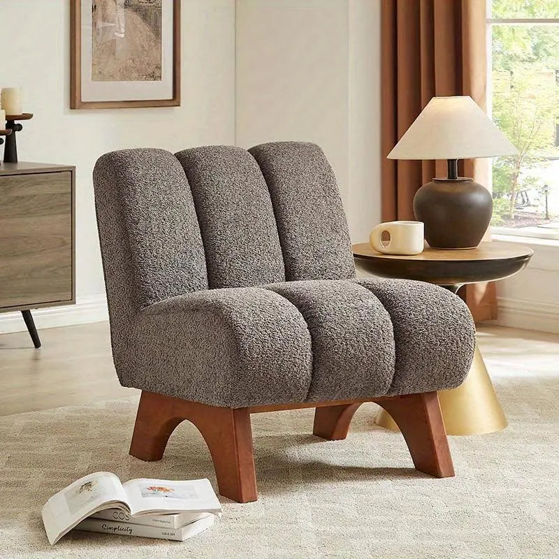 Accent Chair - Sherpa Beige Wooden
