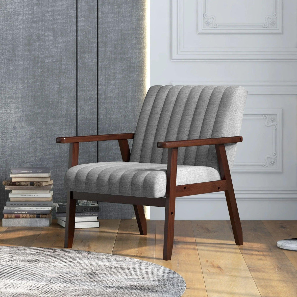 Accent Chair - Tufted Grey Wooden
