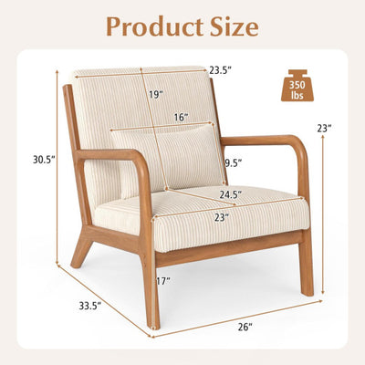 Accent Chair Corduroy Upholstered Lounge Chair with Lumbar Pillow-Beige