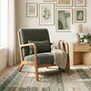 Accent Chair Corduroy Upholstered Lounge Chair with Lumbar Pillow-Green