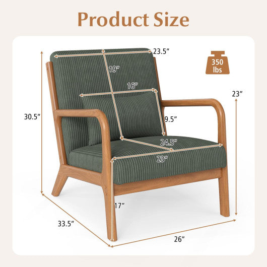 Accent Chair Corduroy Upholstered Lounge Chair with Lumbar Pillow-Green