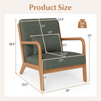 Accent Chair Corduroy Upholstered Lounge Chair with Lumbar Pillow-Green