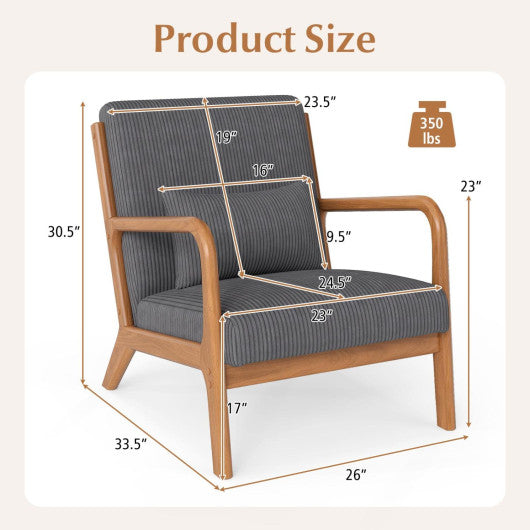 Accent Chair Corduroy Upholstered Lounge Chair with Lumbar Pillow-Gray