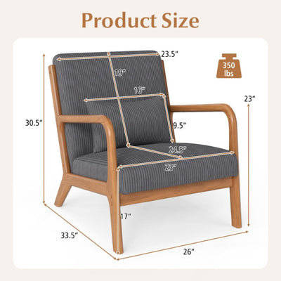 Accent Chair Corduroy Upholstered Lounge Chair with Lumbar Pillow-Gray