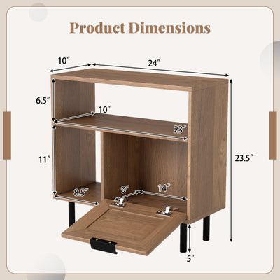 Accent Side End Table with Storage Shelf and Cabinet for Small Space-Natural