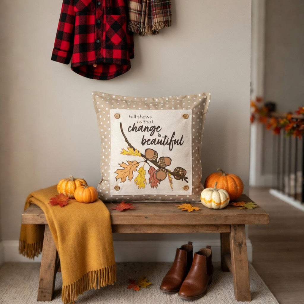 PANEL ONLY: SQUARE Fall, Autumn Thanksgiving Change Fall Leaf Leaves Tree Branch ACORNS