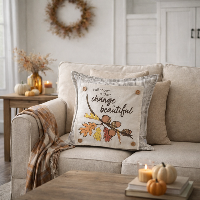 PANEL ONLY: SQUARE Fall, Autumn Thanksgiving Change Fall Leaf Leaves Tree Branch ACORNS