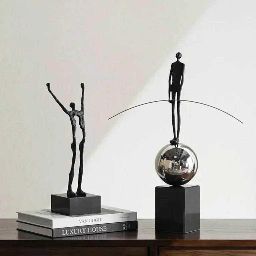 Acrobatic Sculpture Black with Silver Sphere for Modern Homes