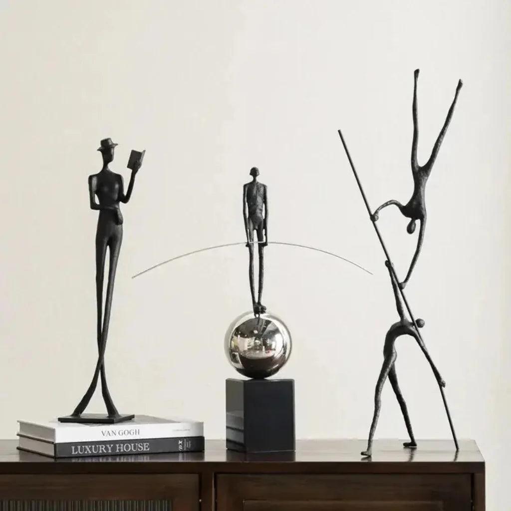 Acrobatic Sculpture Black with Silver Sphere for Modern Homes
